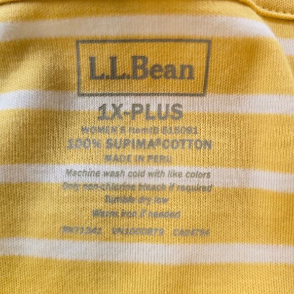 L.L.Bean Top Women's 1X Yellow White Stripe Square Neck Nautical Classic Coastal - Picture 4 of 9